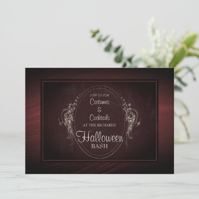 Vintage Damask Gothic Halloween Invitation (Debout devant)