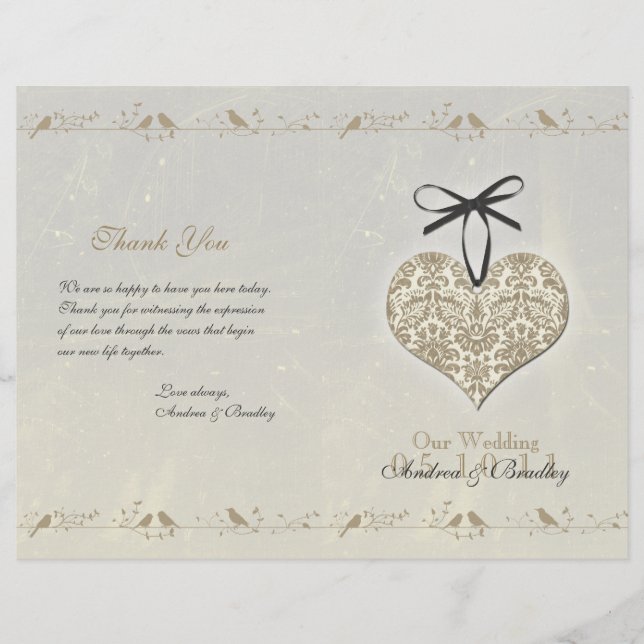 Vintage Damask Heart Wedding Programme (Devant)
