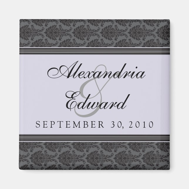 Vintage Damask Lavender Wedding Favor Magnet (Devant)
