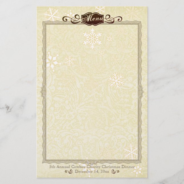 Vintage damask Noël menu papeterie (Devant)