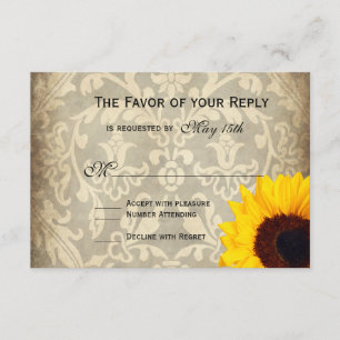 Vintage Damask Rustique Sunflower Wedding Cartes R