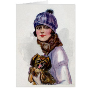 Vintage dame en violet avec son chien
