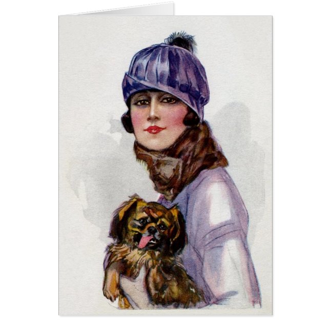 Vintage dame en violet avec son chien (Devant)