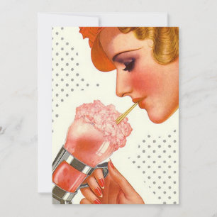 Vintage Dame Sips Soda Fountain Invitation Vierge