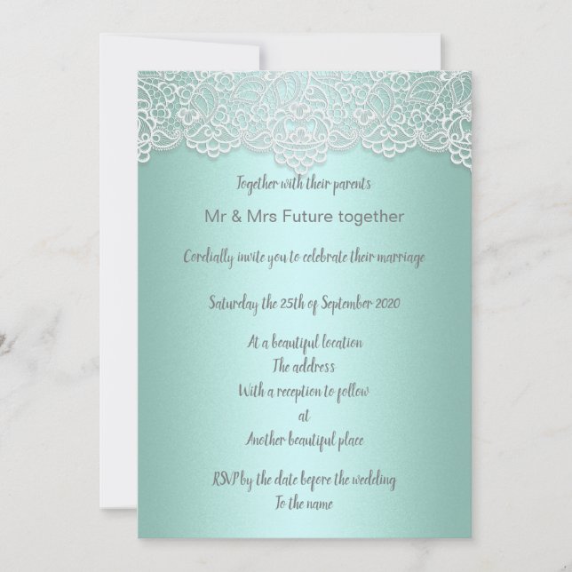 Vintage dentelle verte menthe élégante invitation  (Devant)