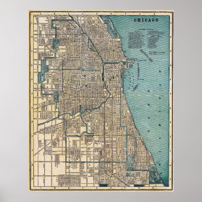 Vintage Detailed Chicago Map Poster 1893 (Devant)