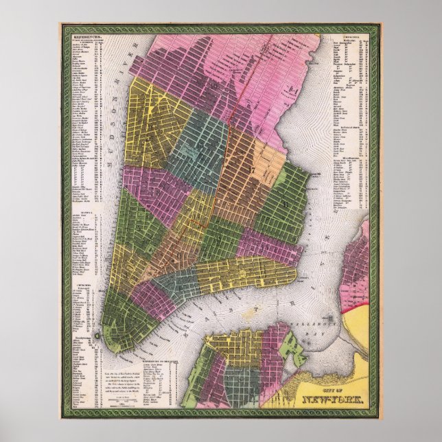 Vintage Detailed New York Map Poster 1854 (Devant)