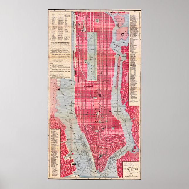 Vintage Detailed New York Map Poster 1893 (Devant)