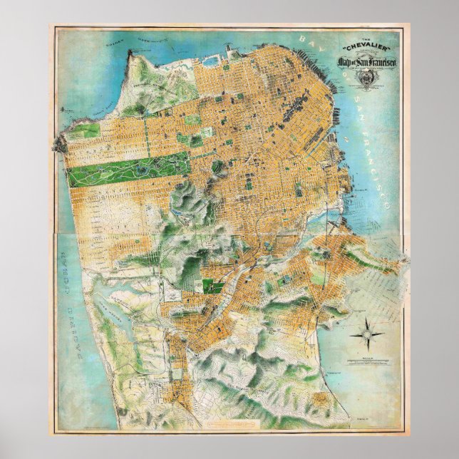 Vintage Detailed San Francisco Map Poster 1911 (Devant)