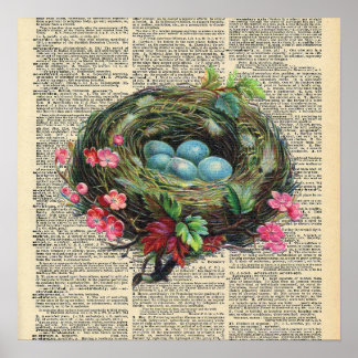 Vintage Dictionary Bird's Nest Poster