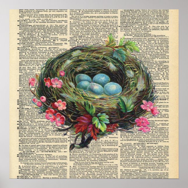 Vintage Dictionary Bird's Nest  Poster (Devant)