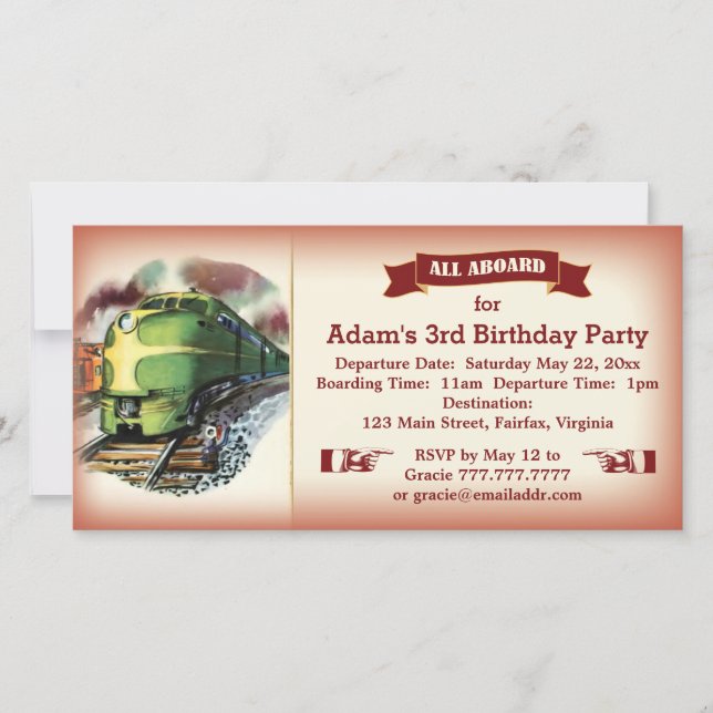 Vintage Diesel Train Anniversaire Fête Invitation  (Devant)