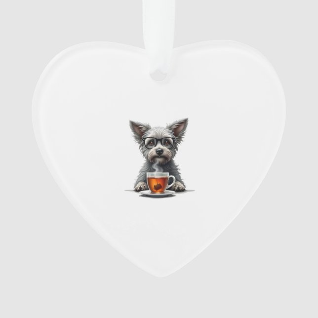 Vintage Dog Holding Tea with Glasses Retro Pet Ill (devant)