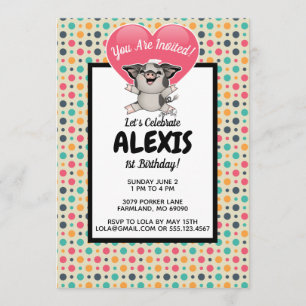 Vintage Dots Piggy Anniversaire Invitation photo