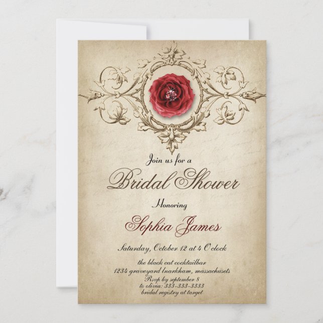 Vintage douche à nuptiale florale Invitation (Devant)