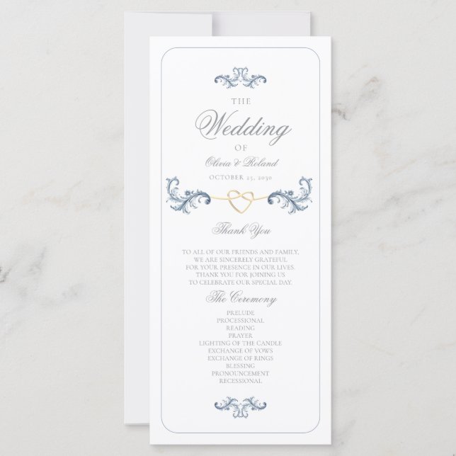 Vintage Dusty Blue Wedding Programme (Devant)
