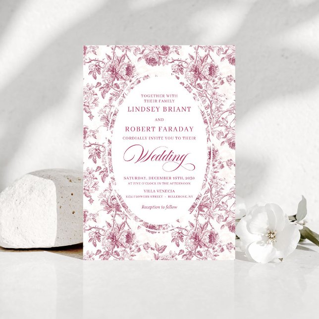 Vintage Dusty Rose French Toile Wedding Invitation (Vintage Dusty Rose French Toile Wedding Invitation)
