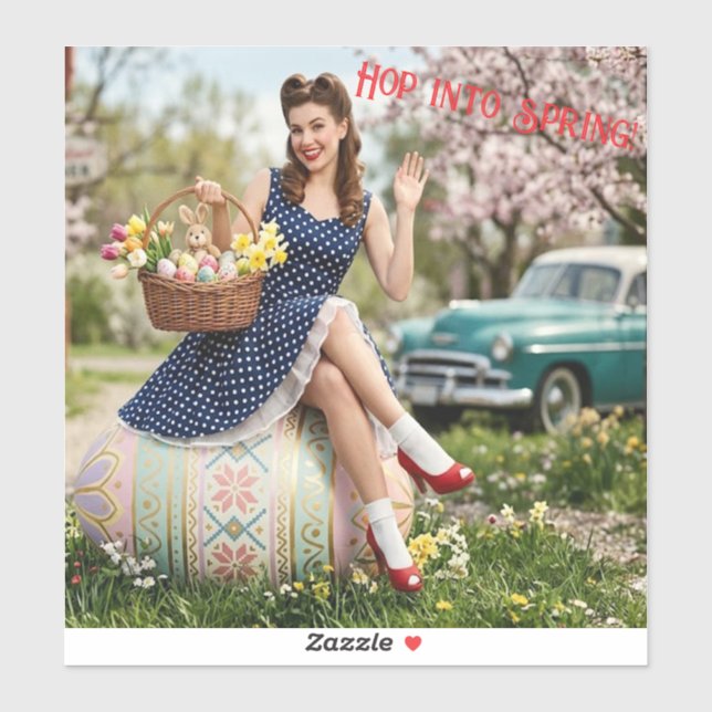 Vintage Easter Pin-Up Sticker | Hop Into Spring (Feuille)