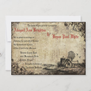 Vintage Église Rouge Vintage Mariage Invitation
