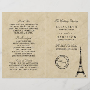 Vintage Eiffel Tower Paris Programme de Mariage