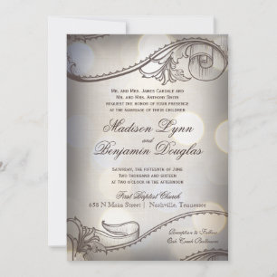 Vintage Elegance Bokeh Rustic Wedding Invitations