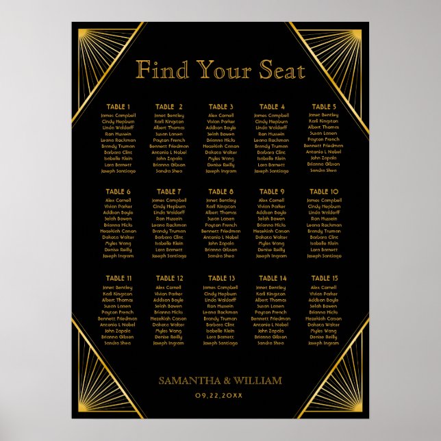 Vintage élégant Art Déco Black Gold Seing Chart (Devant)