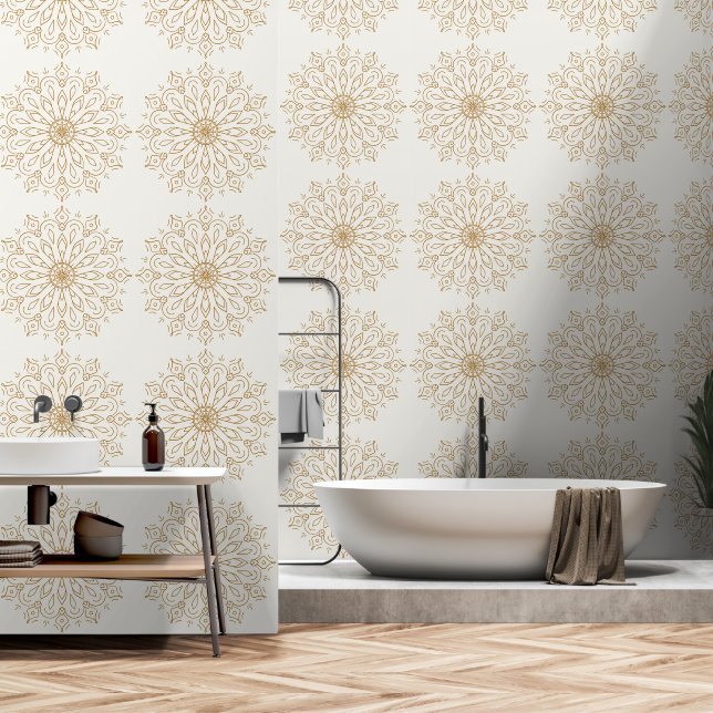 Vintage élégant boho mandala beige papier peint (Salle de bain)