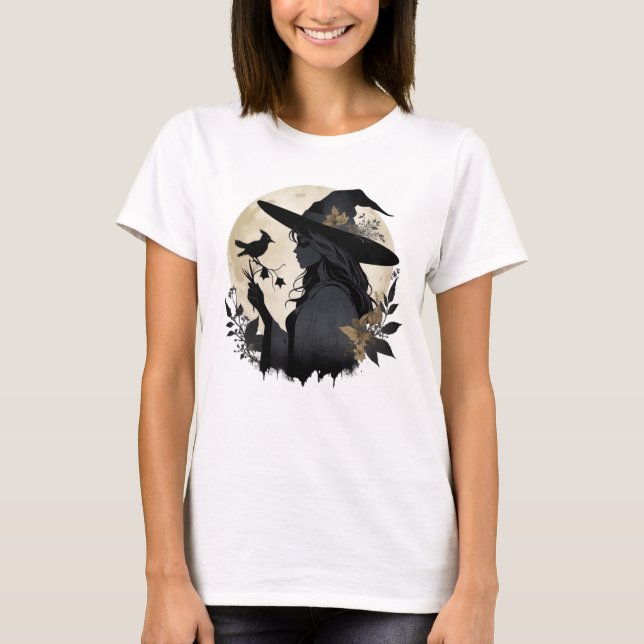 Vintage Elégant Halloween Witch 3 T-shirt Design (Devant)