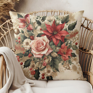 Vintage Élégant Oreiller de Noël Floral