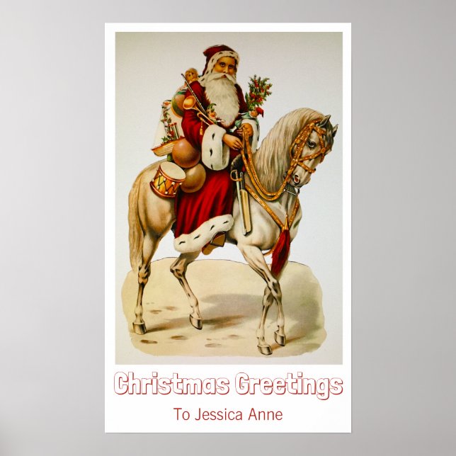 Vintage élégant père Noël toys arbre cheval poster (Devant)