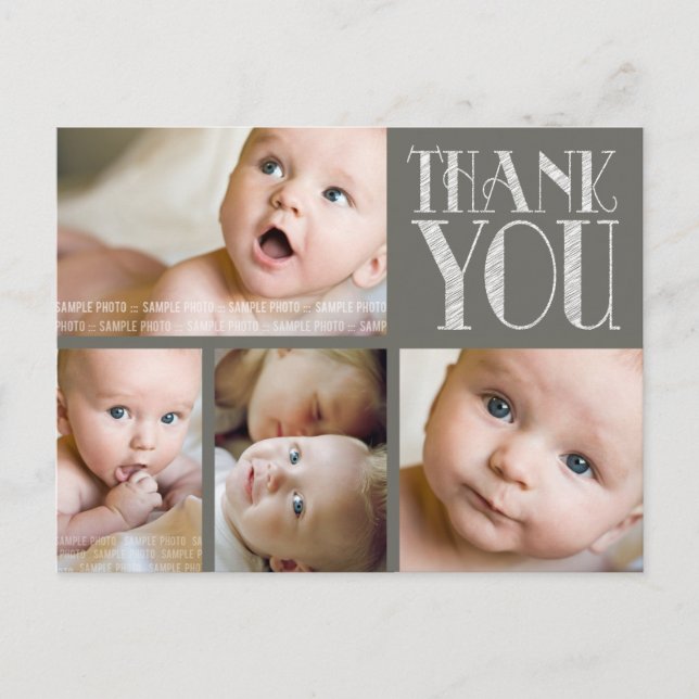 VINTAGE Elegant Photo Baby Merci carte postale (Devant)