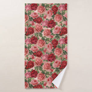 Vintage Elegant Rose Rouge Floral sur Rose Rose Or