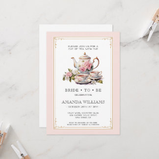 Vintage Elegant Tea Party Bridal Shower Invitation
