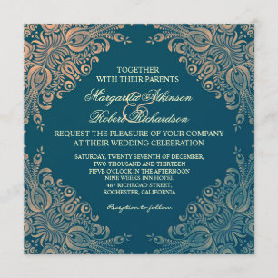 vintage élégante invitation mariage damassé chic