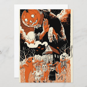 Vintage Enfants D'Halloween Et Citrouille Effrayan