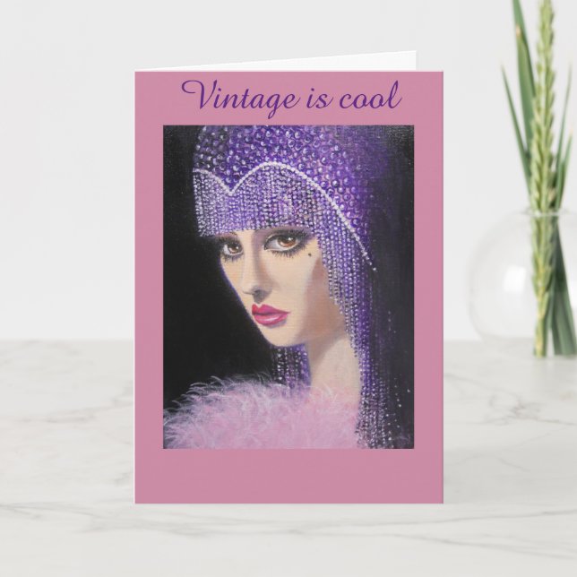 Vintage et Cool dame, carte d'anniversaire (Devant)