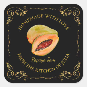 Vintage Étiquette Carré de confiture de papaya fai