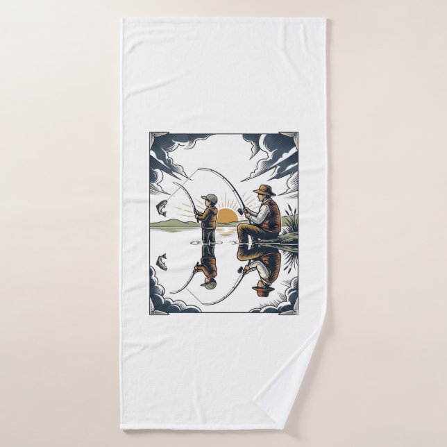 Vintage Father and Child Fishing Engraving Shirt D (Serviette de bain)