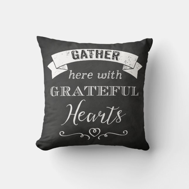 Vintage FAUX Chalkboard, Grateful Hearts Coussin (Recto)