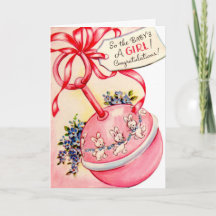 Vintage Félicitations Nouvelle carte bébé fille
