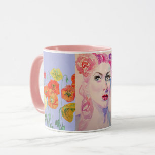 Vintage Femme 1940's Hair Poppies Watercolor Mug