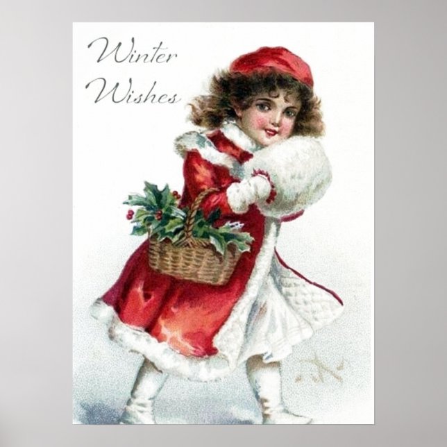 vintage festif Noël fille de vacances Poster (Devant)