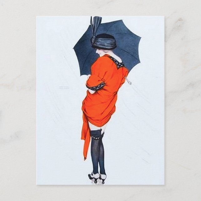 Vintage fille avec carte postale parapluie (Devant)