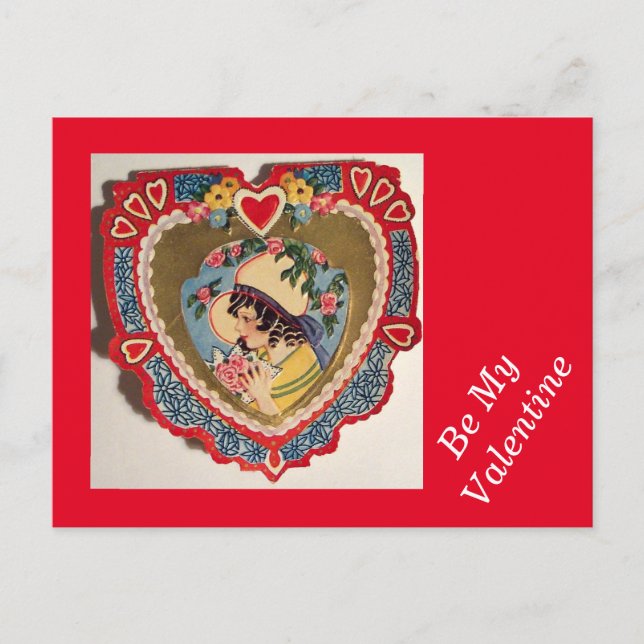 Vintage fille dans le coeur Valentine carte postal (Devant)