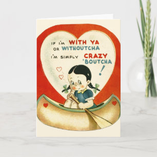 Vintage fille en canoë Carte Saint Valentin