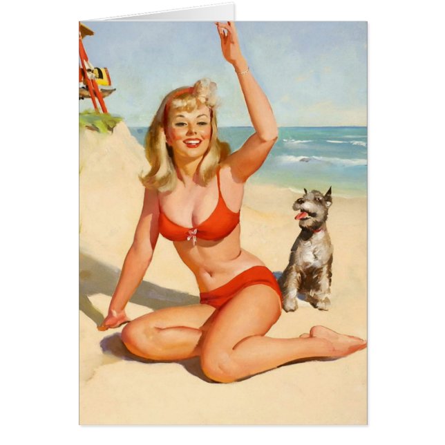 Vintage fille et chien sur la plage (Devant)