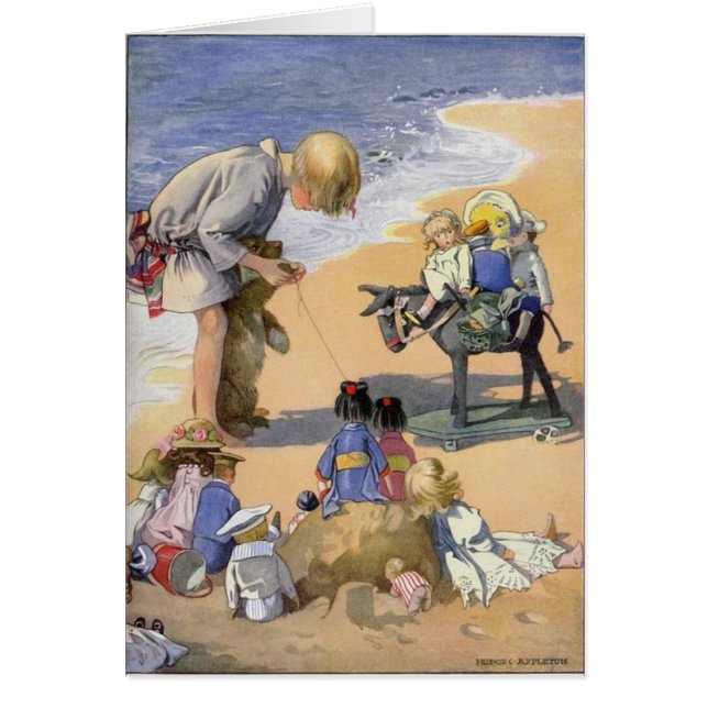 Vintage - Fille et ses poupées à la plage, (Devant)