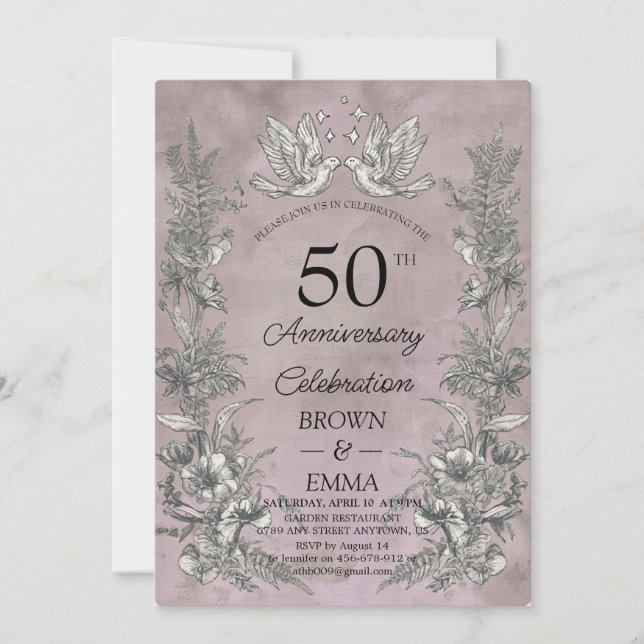 Vintage Floral 50th Wedding Anniversary Invitation (Devant)