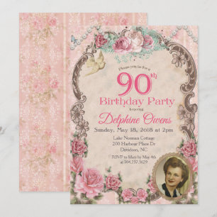 Vintage Floral 90e anniversaire Invitation