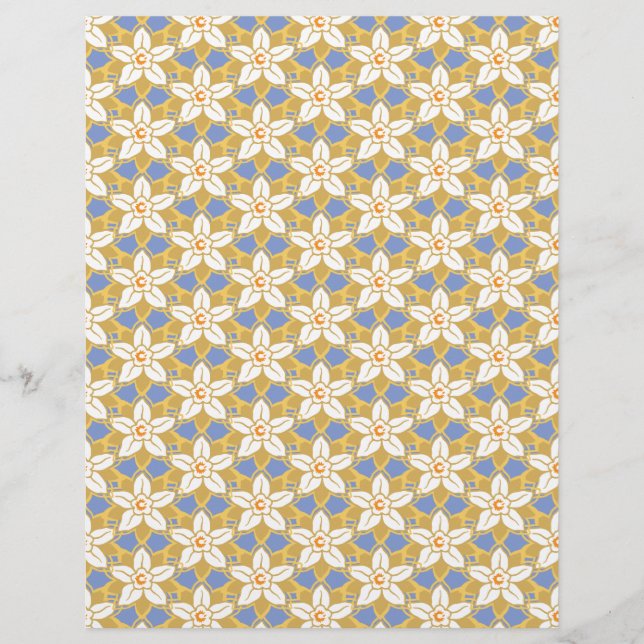 Vintage Floral bleu et jaune motif Jonquil (Devant)